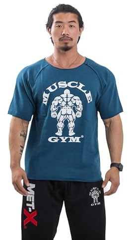 MUSCLE GYM Maglia da uomo per bodybuilding e allenamento, in spugna di cotone, leggera, vestibilità larga, per sollevamento pesi, fitness e cardio, Turchese, XL