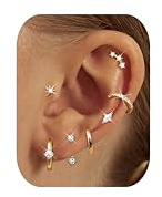 Dochais 7 Paires Boucles d'Oreilles Femme Boucles Acier Chirurgical 316L Hypoallergénique Boucle d'Oreille Or 14K Set Clous Cuffs Piercings Multiples Helix Tragus Bijoux Or/Argent