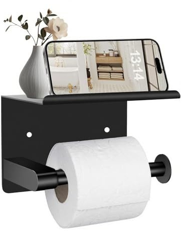 Toilettenpapierhalter, Klopapierhalter ohne Bohren, Toilettenpapierhalter Selbstklebend mit Ablage, Stabil und Langlebig, Einfache Montage, Ideal für Badezimmer und Gäste WC