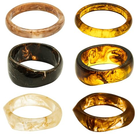 Set med 6 tjocka akrylarmband för kvinnor, geometriska breda, tjocka smycken, geometriska oregelbundna, färgglada, stora statement-armband, modepresent