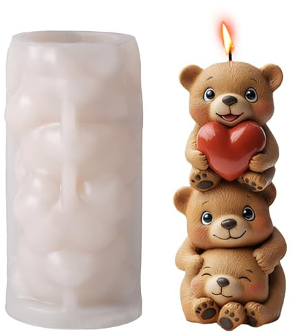 FYting Kit Candele Fai Da Te,Stampi In Silicone per Candele,3D Decorazione, Aromaterapia, Creazione di Gesso, per Natale, Compleanno, Festa Della Mamma, San Valentino (3 Torri Di Orso)