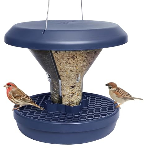 SWISSINNO Mangiatoia per Uccellini da Esterno - Davos SMART BIRDS - Casetta Cibo Uccelli Selvatici - 2 Scomparti Antispreco - A Prova di Topi e Ratti - Resistente - da Appendere - Indaco