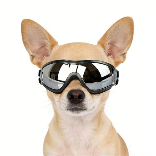 Namsan Small Dog Goggles, UV Protection Goggles for Dogs Small Breed, Puppy Sunglasses with Adjustable Straps, Windproof Dog Eye Protection for Outdoor Activities, Black