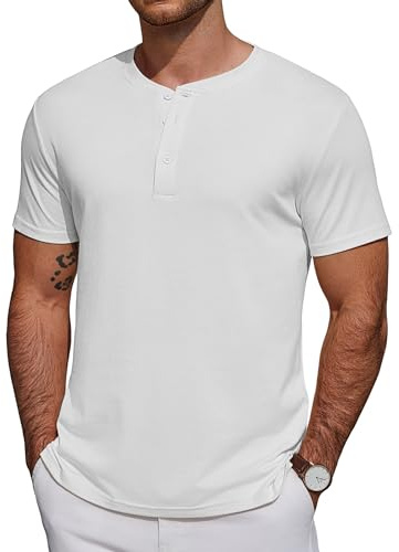 COOFANDY Mens T Shirt Short Sleeve Henley Shirt Cotton Grandad T Shirts for Men UK Summer Tee Basic Top