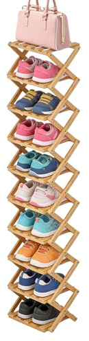 Scarpiera – Organizzatore portaoggetti per scarpe a 10 livelli | Organizzatore per scaffali per baule in legno, armadio pieghevole per ingresso, unità di stoccaggio impilabile in piedi