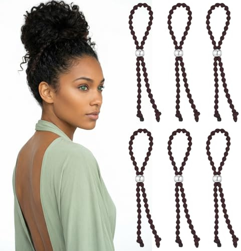 Lot med 6 antislida hårband för naturliga lockiga hår, hög elasticitet och justerbara för tjockt, mjukt och skadafritt hår, för kvinna - För flätor, dreadlocks, hästsvansar