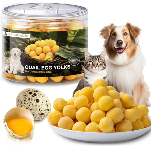 Freeze Dried Quail Egg Yolks for Cats & Dogs – Pure Natural High Protein Pet Snacks, Training Treats & Food Topper, Easy Digestible, Made from Quail Egg Yolks Only