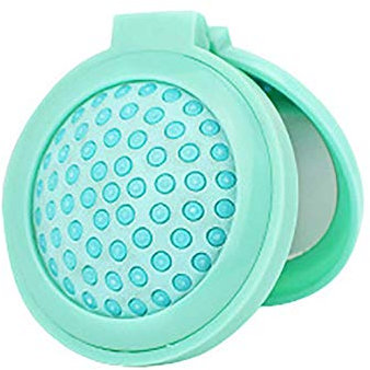 Ogquaton Brosse à cheveux portable mini ronde pliable voyage brosse avec miroir compact bleu clair