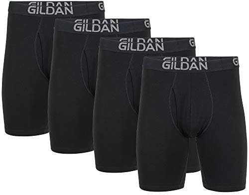 Gildan Herren Boxershorts aus Baumwoll-Stretch, Multipack Retroshorts, Schwarzer Ruß (4er-Pack, langes Bein), Large