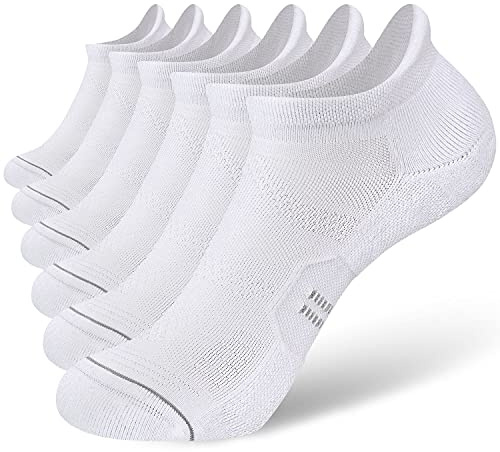 CS CELERSPORT 6 Pack No Show Running Socks For Women With Tab Ankle Athletic Socks, White, Medium