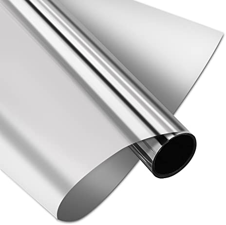 YORKING One-Way Mirror Film - Silver Mirror Glass Film Privacy Sunscreen Window Sticker - Heat Insulation & 99% UV Protection - Adhesive-Free Self-Adhesive - 2M*100CM