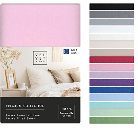 VelvetHome Spannbettlaken 140x200cm 100% gekämmte Baumwolle Made in EU Jersey Bettlaken 140x200 bis 25 cm Matratzenhöhe Spannbetttuch 140x200 Premium Qualität Schönen Farben Rosa 140 x 200