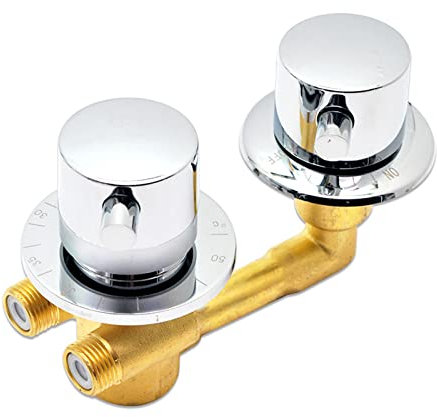 CE/Rohs 1 Way Control Thermostat Shower Room Tap Screw Thread Temperature Mixer Thermostatic Faucet for Bathroom Hole Size 10cm Water Mixing Valve, Brass Cartridge, Dual Handle (B)