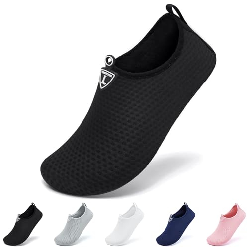 Limberun Wasserschuhe für Damen und Herren,Badeschuhe,Schwimmschuhe,Wasserschuhe seeigelfest für steinstrand Meer, Aquaschuhe Erwachsene,dusch- & Badeschuhe für Herren, Fluss Schwarz 38-39