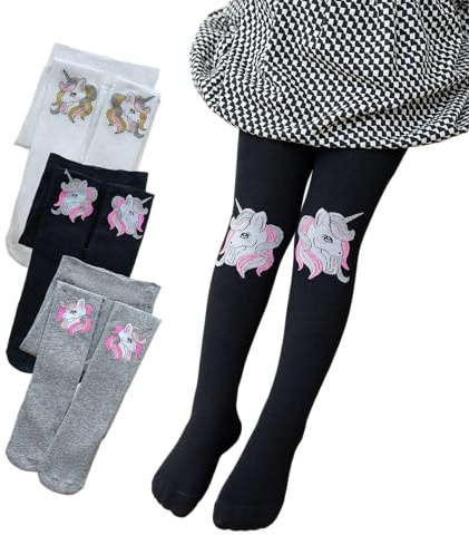 Silkglory Collants pour Filles et Bébé, 3 Pièces Avec Joli Motif Imprimé Scintillant, Leggings Sans Couture en Coton