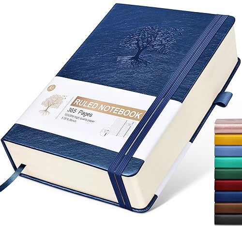 Lined Journal Notebook -365 Pages A5 Thick Journals for Writing Ruled Notebook, Hardcover Leather Journal for Women Men, Daily Notebook for Work, Note Taking, 100Gsm Paper( 5.75'' X 8.38'' Darkblue)