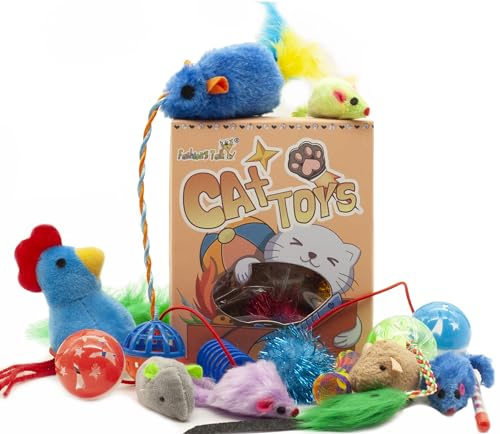 Fashion's Talk Cat Toys, Kitty Variety Pack for Kitten Cats, 20 Count Plush, Teaser & Ball Catnip Mice Cat Spring
