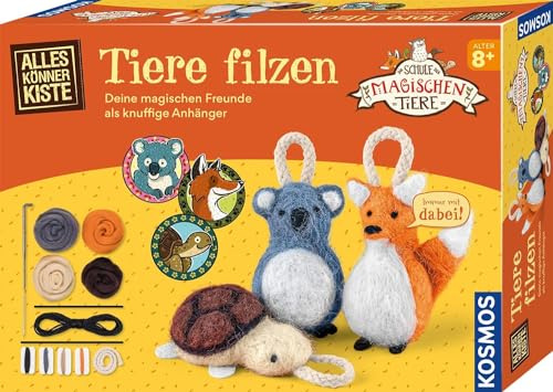 Kosmos 604684 La scuola di animali magici – Infeltrimento di animali, scatola per il fai da te di portachiavi in feltro, set in feltro per 3 ciondoli, set starter in feltro per bambini a partire dagli