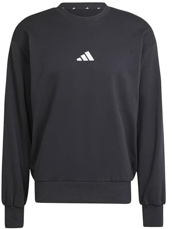 Adidas Uomo Essentials FEELCOZY - Sudadera de rizo francés, color negro/blanco, talla L