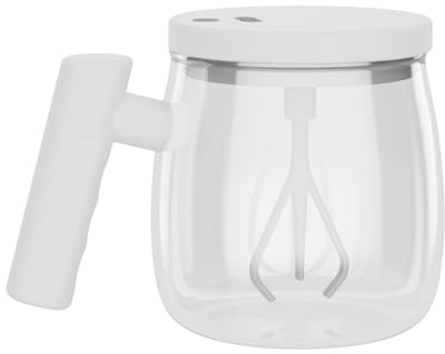 Tasse à Café Auto-agitatrice, Tasse à Mélanger électrique en Verre de 400 Ml avec Poignée et Tige D'agitation Amovible pour la Maison, les Voyages, le Bureau, le Café, la Boisson(blanc)