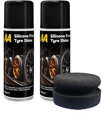 AA Tyre Shine Silicone-Free, 2 x 500 ml, 1 x Applicator Pad (Black) Clean Finish, Aerosol Spray