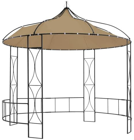 Homgoday Gazebo gazebo 300 x 290 cm Tortora Rotondo Tenda di Ricevimento Gazebo Gazebo Padiglione da Esterno, Tendone per Campeggio, Festa, Barbecue