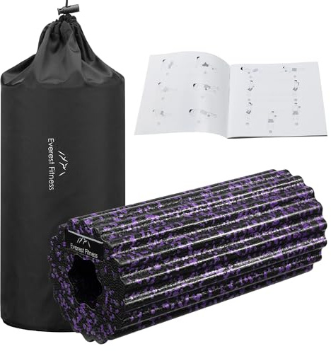 EVEREST FITNESS Rodillo Foam Roller 32 cm - Rodillo Masaje Muscular con Textura 3D de Dureza Media - Con Libro de Ejercicios y Bolsa de Transporte - Rulo Masaje Muscular Pilates
