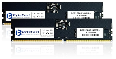 ByteFest DDR5 RAM 64GB (2x32GB) 6000MHz UDIMM PC5-48000 CL46 XMP 3.0 1.35V 288 Pin Compatible Desktop Computer Upgrade Memory Module RAM