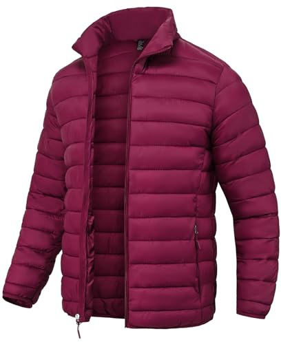 SPOSULEI Mens Puffer Down Jacket Quilted Winter Insulated Packable Jackets Coats Lightweight Water Repellent Outdoor Warm Ski Snow Jacket Outerwear Claret XL