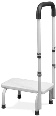 Badewannenstufe mit Haltegriff, 5-Gang-Höhenverstellung, Einstiegshilfe für Senioren & Behinderte, Fußhocker für Bett, Küche, Badewanne, Belastbarkeit bis 180KG