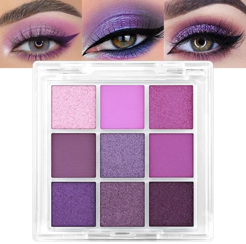 Moguri 9 Colors Purple Violet Lavender Glitter Shimmer Sparkly Eyeshadow Mermaid Halloween Makeup Palette for women Highly Pigmented Waterproof Mauve Bright Purple Pink Sparkling Eye Shadow