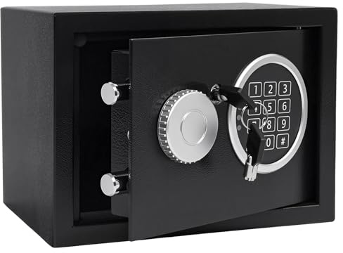 Fraiixar Safe Box 0.21 Cubic Feet Steel Security with Digital Keypad-Electronic Safe for Home Office Hotel Business, Cash & Jewelry & Documents, 2 Emergency Keys Included，(BLACK)