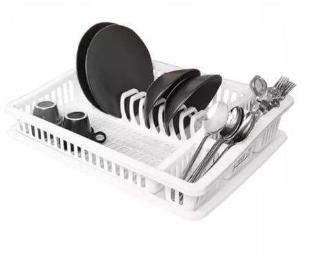 MIKONI Abtropfgestell Geschirr Abtropfgitter Schale grau 47x37x11cm (LxBxH) Geschirrkorb Abtropfkorb für Spüle - aus bruchsicherem Kunststoff (Weiß)