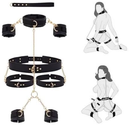 TAUOE Set de Bondage Deportivo de Yoga - Diseño Ajustable de Cuero para Parejas, Hombres y Mujeres, Juego de Rol y Fitness - Negro
