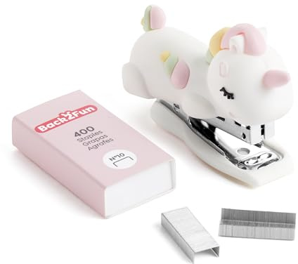 Back2Fun - Mini agrafeuse en caoutchouc souple avec 400 agrafes Nº10, design amusant et compact, cadeau scolaire original, papeterie mignonne pour garçons, filles et utilisation quotidienne à l'école