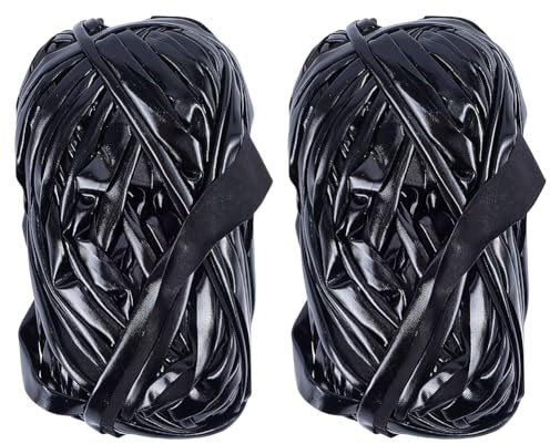 CABODYALS Filato per Uncinetto Nero da 28 m e 19mm Tessuto per Maglieria Nastro di Rilegatura Lucido Metallizzato Striscia di Raso Intrecciata A Mano Avvolta con Uncinetto per Uncinetto Borsa
