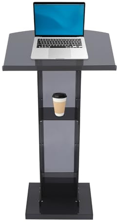 ROMYIX Acrylic Podium Stand 43.3 Tall Lectern Stand with Storage & Wide Reading Surface 23.62 * 17.72in, Floor Standing Pulpit Stand for Church,Lecture, Meeting, Wedding, Classroom
