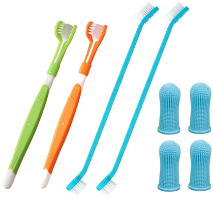 Brosse A Dent Chien Chat, 2 Brosses à Dents à Triple Tête Et 2 Doubles, 4 Brosses à Dents Pour Doigts, Pour Le Nettoyage Et Le Soin Des Dents Des Animaux De Compagnie