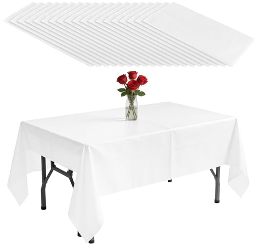 Funsuei 20 stycken engångs bordsduk vit, 137 x 183 cm trädgårdsduk rektangulär vattentät, plastduk tvättbar för fest, bröllop, matsal