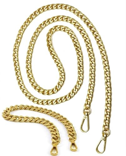 MYGLOAR 2 cadenas para bolsos, 1 pieza de 120 CM, 1 pieza de 40 CM, cadena de metal para bolso, bolso de mujer, bolso de hombro, cadena para bolso con mosquetón,correa de hombro Oro claro para bolso