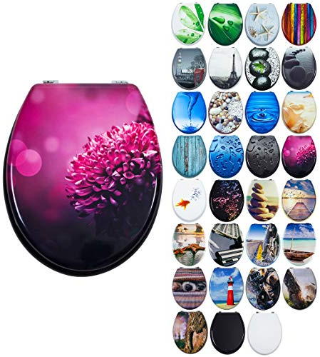 Grafner MDF WC Sitz viele schöne Motive zur Auswahl - stabile Qualität - einfache Montage WC Deckel Klobrille (Pink Dahlia)