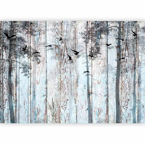 murando - Papier peint panoramique artistique 350x256 cm - Revêtement mural décoration pour chambre salon - Design unique et moderne - Gris noir - Bois arbres oiseaux texture animaux f-C-0187-a-a