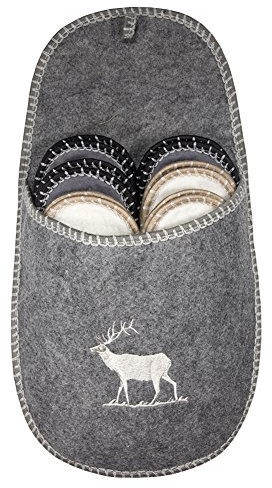 Lindong Lot de 6 pantoufles de Noël en feutre avec semelle antidérapante - Unisexe - Taille 38/44 - Convient pour de nombreux invités, Gris chevreuil, 6-er Set 38/44 EU