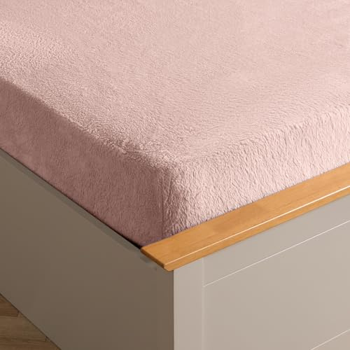Brentfords Teddy Fleece Fitted Sheet, Soft Warm King Size Fitted Sheets Thermal Luxury Winter Fluffy Cuddly Bed Sheets Teddy Bear Bedding Easy to Use Fit, Blush Pink