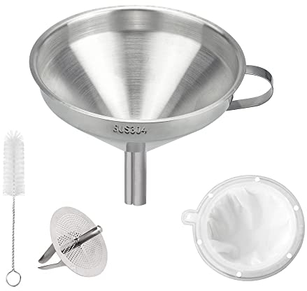 DURANTEY Imbuto in Acciaio con Filtro a 300 Mesh Imbuto in Acciaio Inossidabile Imbuto da Cucina Imbuto con Rete per Filtraggio Imbuto di Metallo per Succo, Liquido, Marmellata, Olio, Vino (13CM)