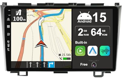 JOYX Android 14 IPS bilradio för Honda CRV (2007–2011) – [2G+32G] – trådlös CarPlay Android Auto – gratis bakre kamera – 9 tum 2 din – DAB 4G WLAN snabbstart split-skärm Bluetooth