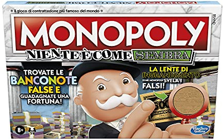 Hasbro Monopoly - Nichts ist wie es aussieht, Brettspiel für Familien und Kinder ab 8 Jahren, enthält die Vergrößerungslinse von Mr. Monopoly