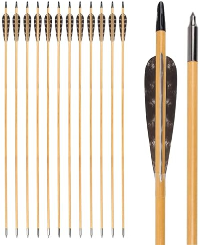 ELONG OUTDOOR 30 32 Zoll Holzfederpfeile 4 Zoll Truthahnfedern Befiederung Feldspitzen Zielübungspfeil für Langbogen Recurvebogen Traditioneller Reiterbogen
