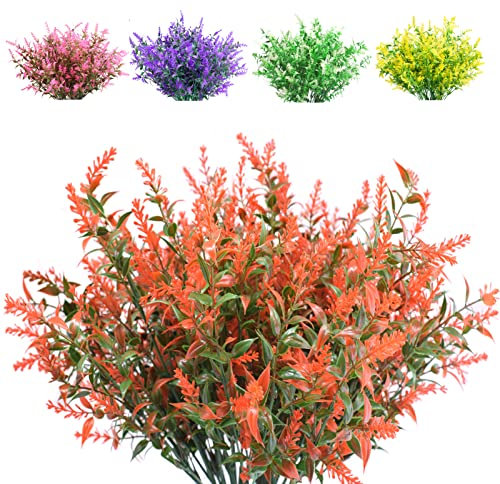 Boic 10 Bündel Künstliche Lavendel Blumen Künstliche Pflanzen Outdoor Kunstblumen Outdoor Kunststoff Blumen Kunstblumen für Haus, Schlafzimmer, Garten, Büro, Gras, Tischdekoration (Orange)
