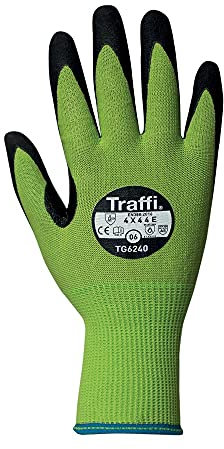 Traffi LXT TG6240 PPE Code Green Safety Glove (Cut Level E - High Protection) Nitrile Coated, Heat Resistant, Carbon Neutral Touchscreen Compatible Work Gloves for Wet and Dry Handling (Single Pack)